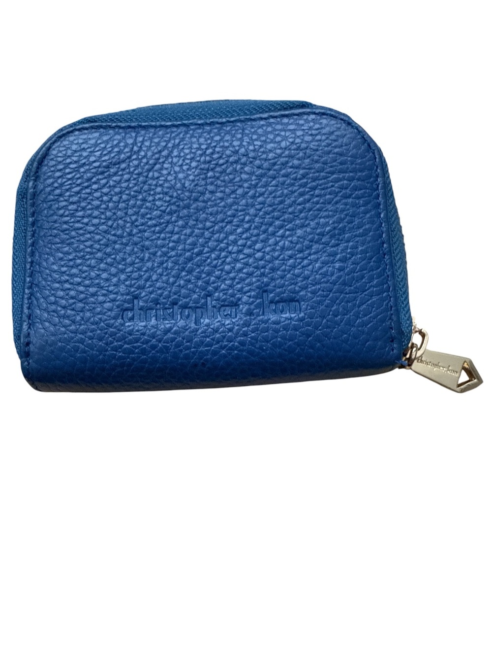 Christopher Kon Leather Blue Pebble Compact Zip Wallet